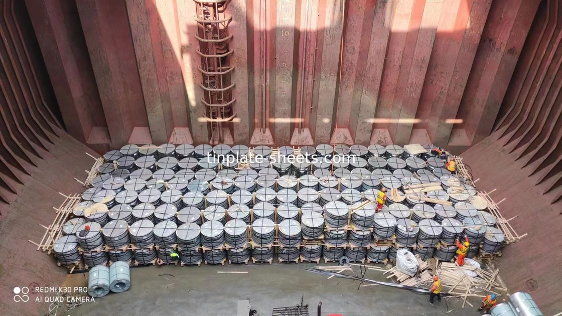 bobina de estaño para latas químicas de cara al cielo envases exportados con recubrimiento de estaño 2.0/2.0 estándar JIS G3303