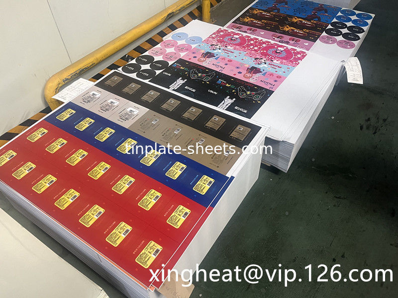 Alta resistencia T3 T4 T5 hoja de acero de estaño impreso 512mm-980mm anchura de impresión de estaño para latas de alimentos y latas de paquetes